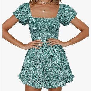 Amazon Ditsy Floral Green Puff Sleeve Romper